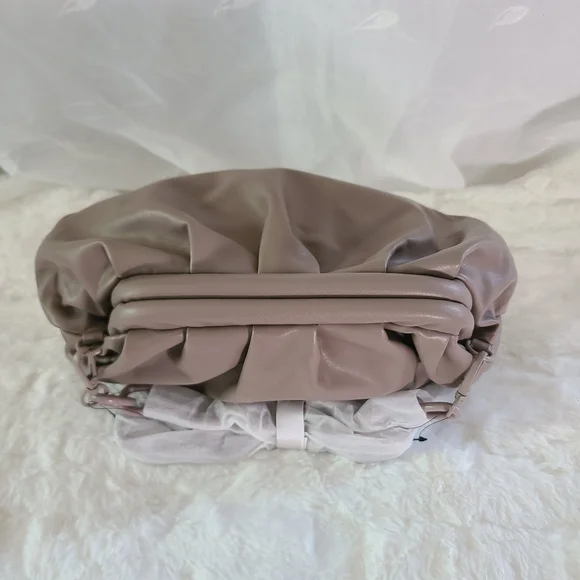 Badgley Mischka Vegan Leather Taupe Pleated Logo Shoulder Bag – NWT - Picture 7 of 10